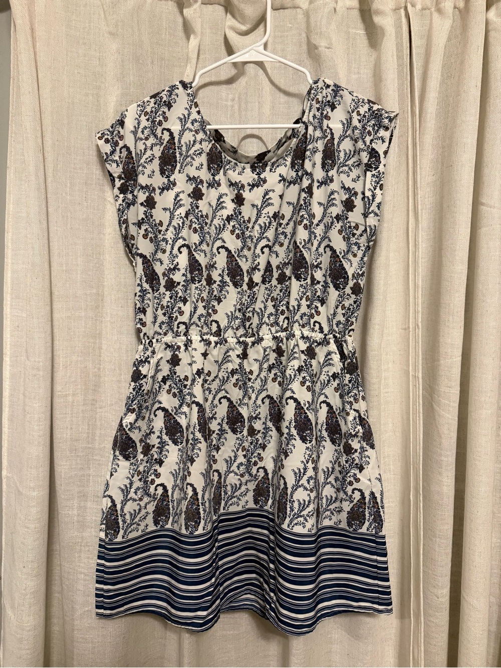 Hippie Rose Cream Paisley Dress with Navy Stripe Hem